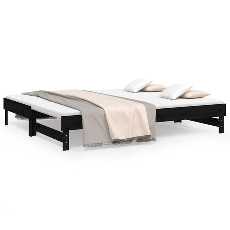 Vidaxl slaapbank uitschuifbaar massief grenenhout zwart 2x(100x200) cm