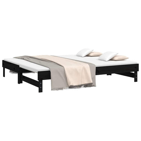Vidaxl slaapbank uitschuifbaar 2x(80x200) cm massief grenenhout zwart