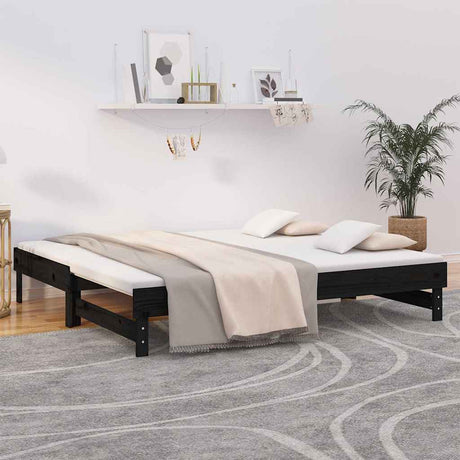 Vidaxl slaapbank uitschuifbaar massief grenenhout zwart 2x(90x190) cm