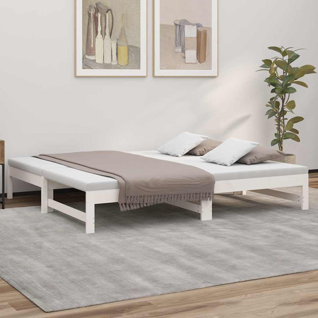 Vidaxl slaapbank uitschuifbaar massief grenenhout wit 75x190 cm