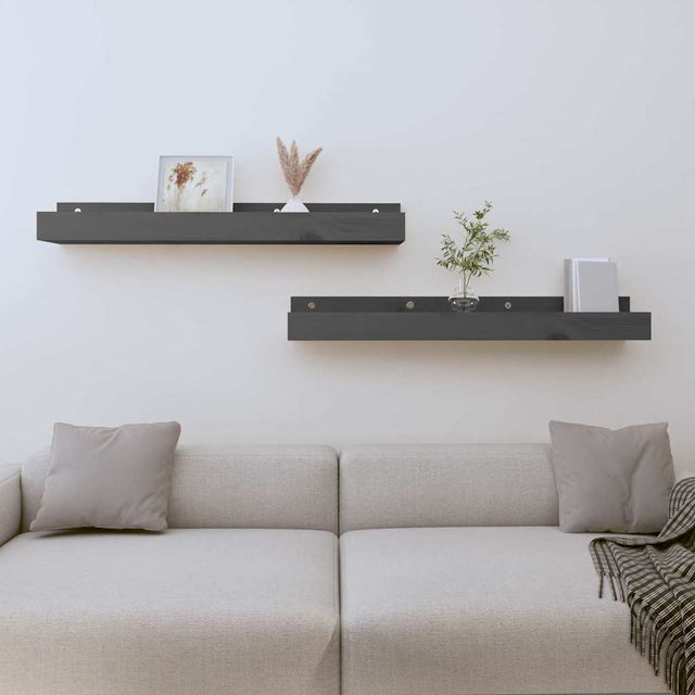 Vidaxl wandschappen 2 st 80x12x9 cm massief grenenhout grijs