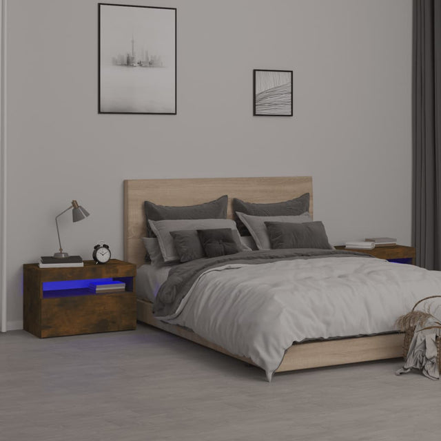 Vidaxl nachtkastjes 2 st met led-verlichting 60x35x40 cm gerookt eiken