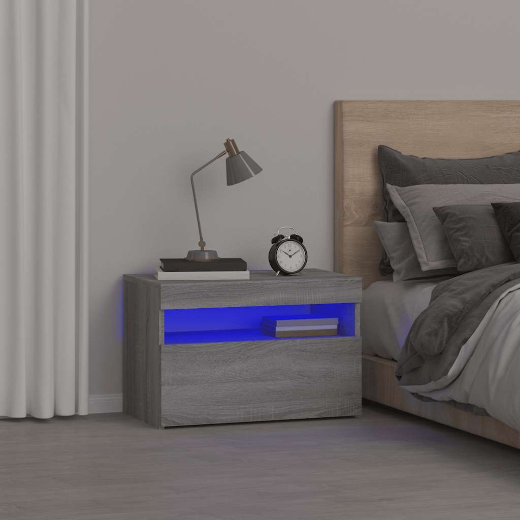 Vidaxl nachtkastje met led-verlichting 60x35x40 cm grijs sonoma eiken