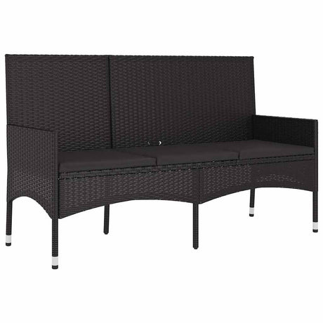 Vidaxl tuinbank 3-zits met kussens poly rattan zwart