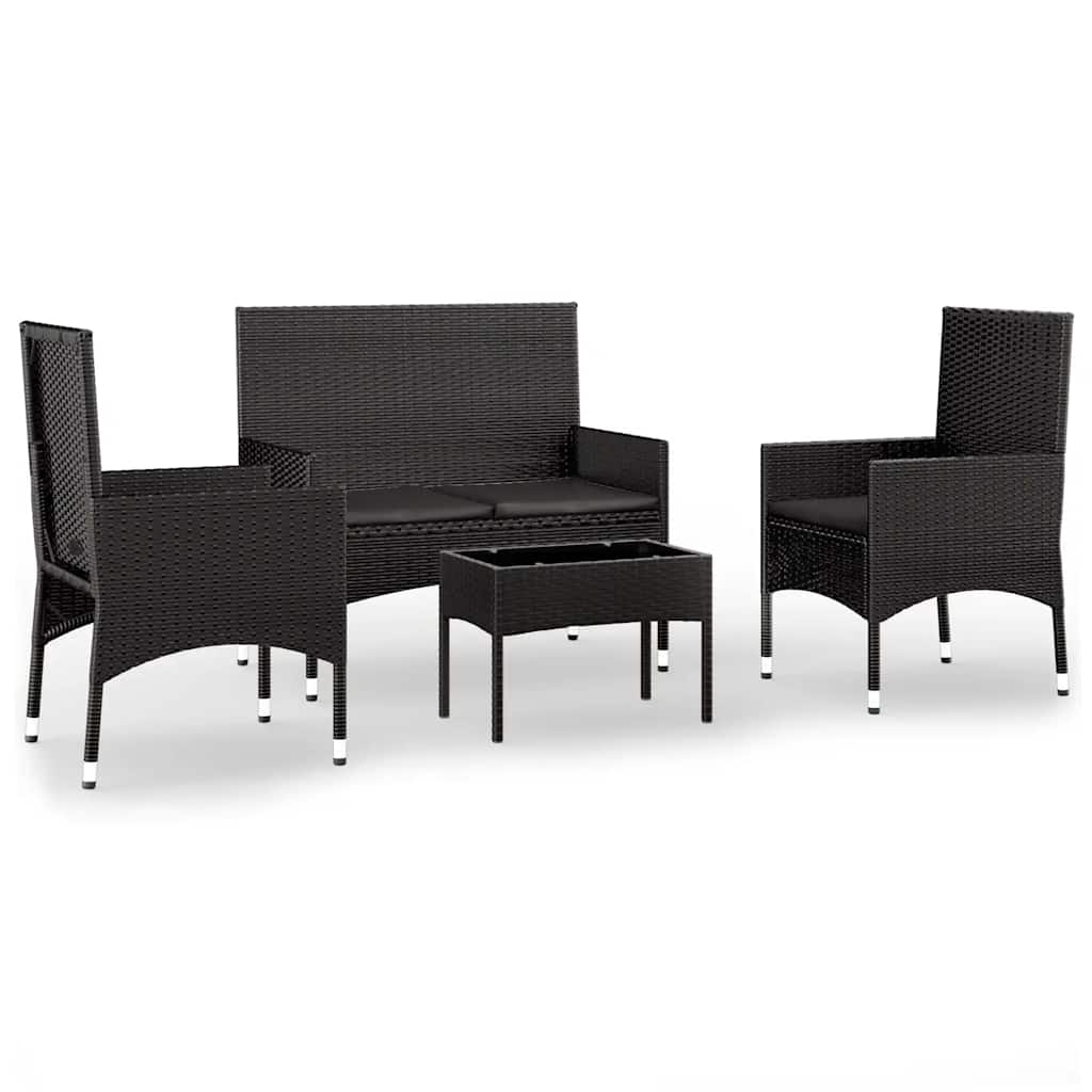 Vidaxl 4-delige loungeset met kussens poly rattan zwart