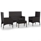 Vidaxl 4-delige loungeset met kussens poly rattan zwart