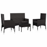 Vidaxl 4-delige loungeset met kussens poly rattan zwart
