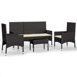 Vidaxl 4-delige loungeset met kussens poly rattan zwart
