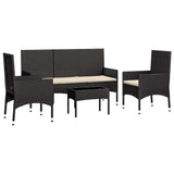Vidaxl 4-delige loungeset met kussens poly rattan zwart