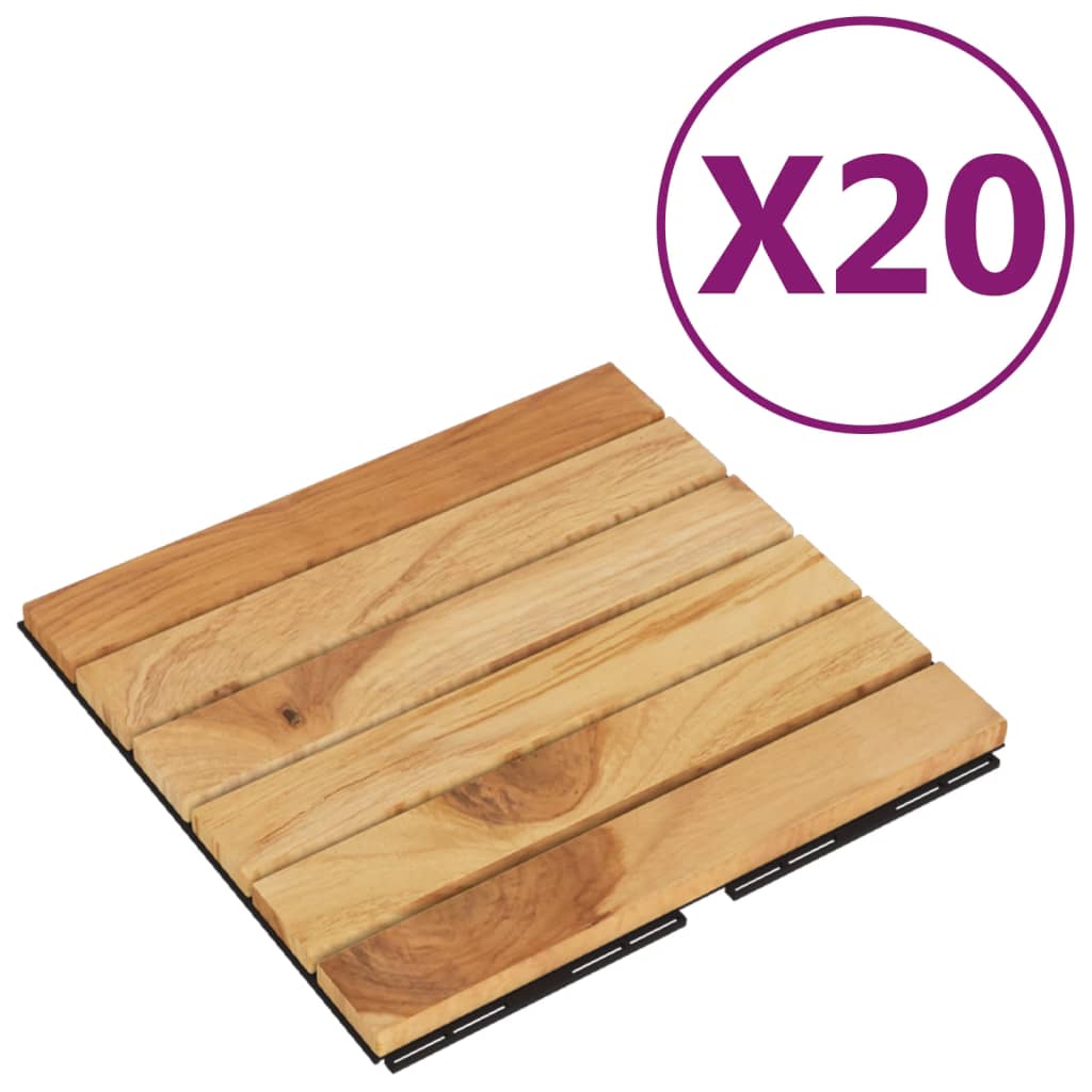 Vidaxl terrassefliser 20 stk 30x30 cm solid teak vertikalt mønster