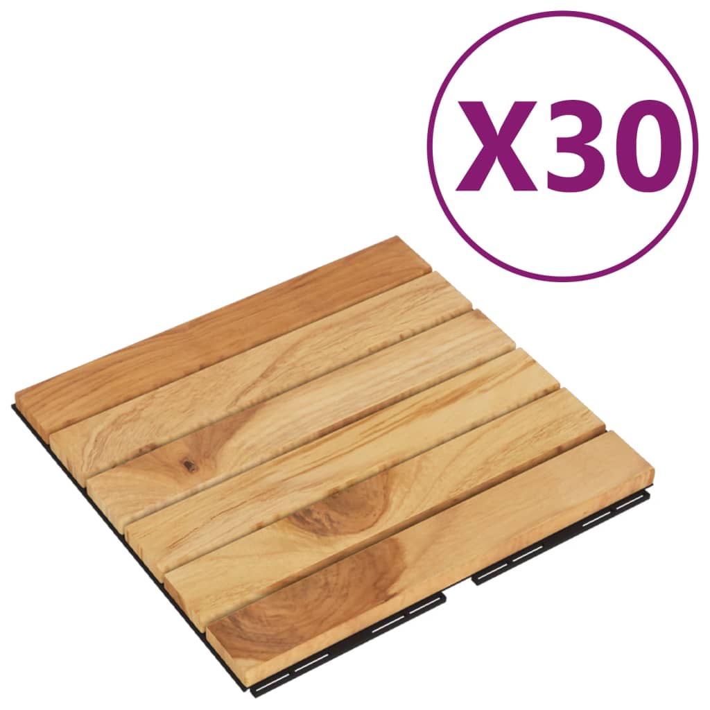 Vidaxl terrassefliser 30 stk 30x30 cm solid teak vertikalt mønster