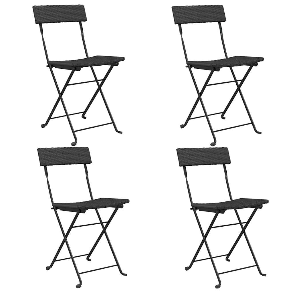 Vidaxl opklapbare stoelen, 4 stuks, zwart, van polyrotan en staal.