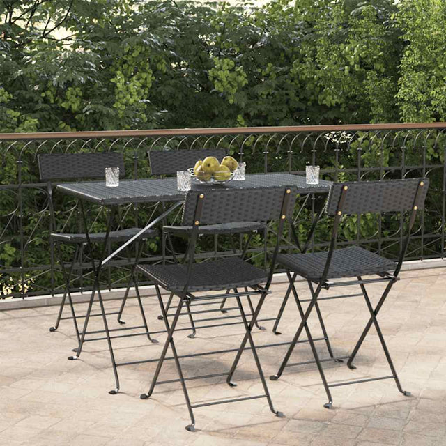 Vidaxl opklapbare stoelen, 4 stuks, zwart, van polyrotan en staal.