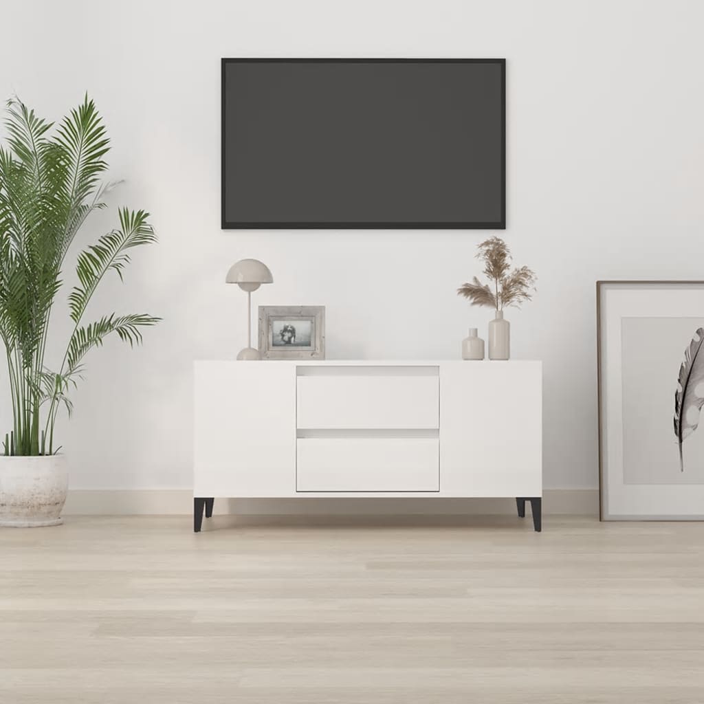 Vidaxl tv-meubel 102x44,5x50 cm bewerkt hout hoogglans wit