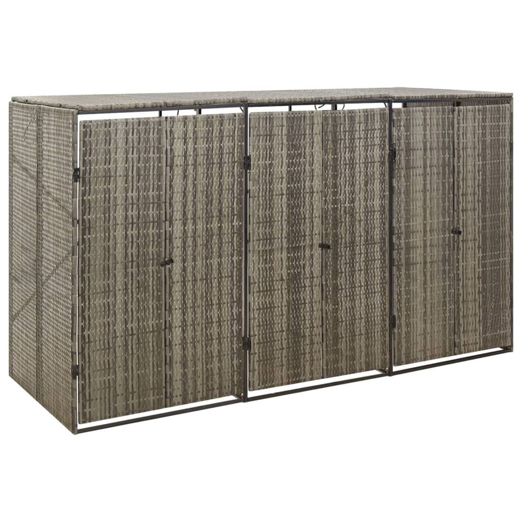 Vidaxl containerberging driedubbel 207x80x117 cm poly rattan grijs