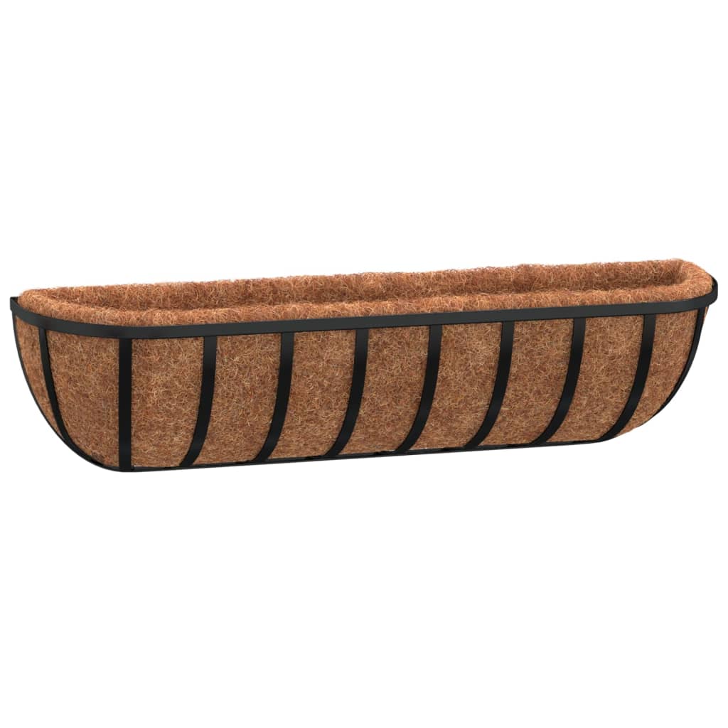 VidaXL Wall trays 2 st with coconut fiber 61x19x16 cm steel black