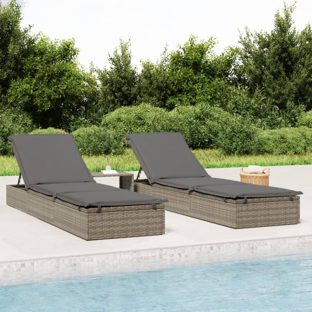 Vidaxl ligbed met kussen 1 st 201x55x62 cm poly rattan grijs