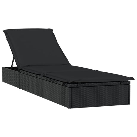 Vidaxl ligbed met kussen 1 st 201x55x62 cm poly rattan zwart