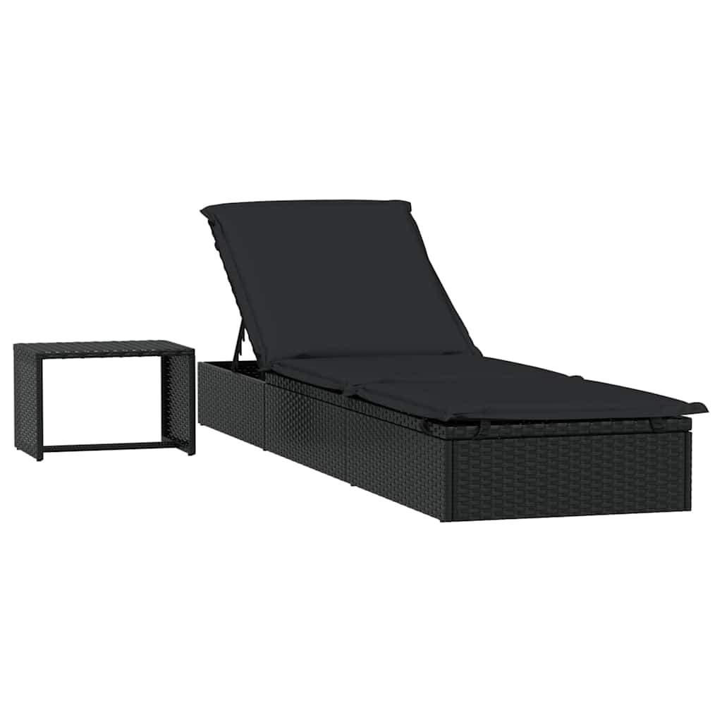 Vidaxl ligbed met tafel 1 st poly rattan zwart