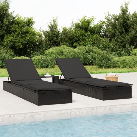 Vidaxl ligbedden 2 st met tafel poly rattan zwart