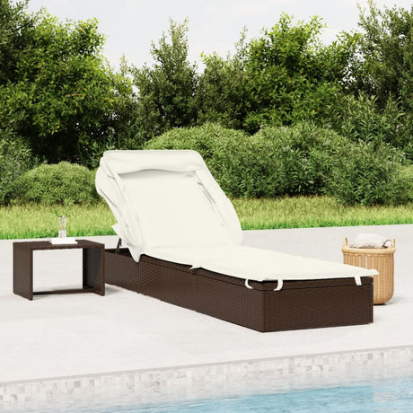 Vidaxl ligbed met inklapbaar dak 213x63x97 cm poly rattan bruin