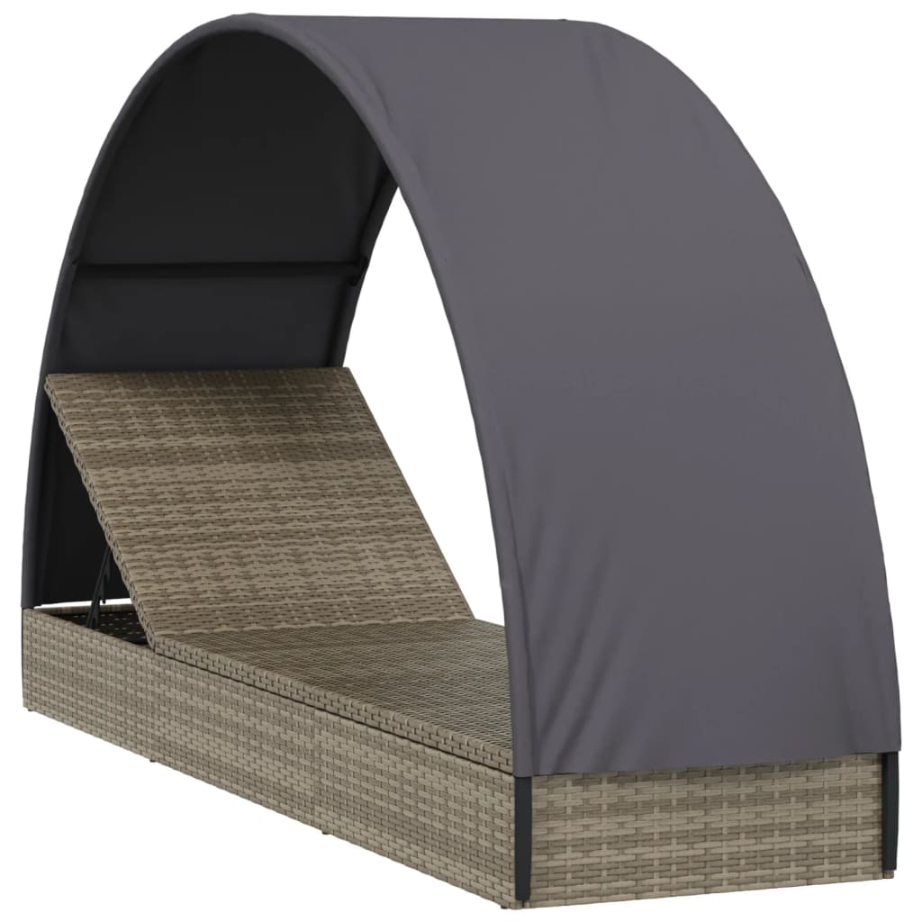 Vidaxl ligbed met rond dak 211x57x140 cm poly rattan grijs