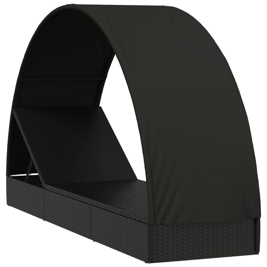 Vidaxl ligbed met rond dak 211x57x140 cm poly rattan zwart