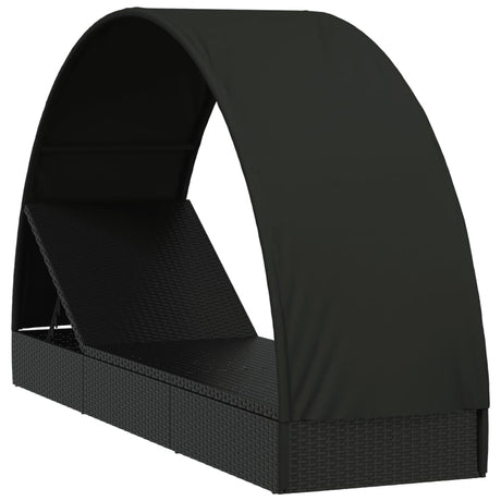 Vidaxl ligbed met rond dak 211x57x140 cm poly rattan zwart