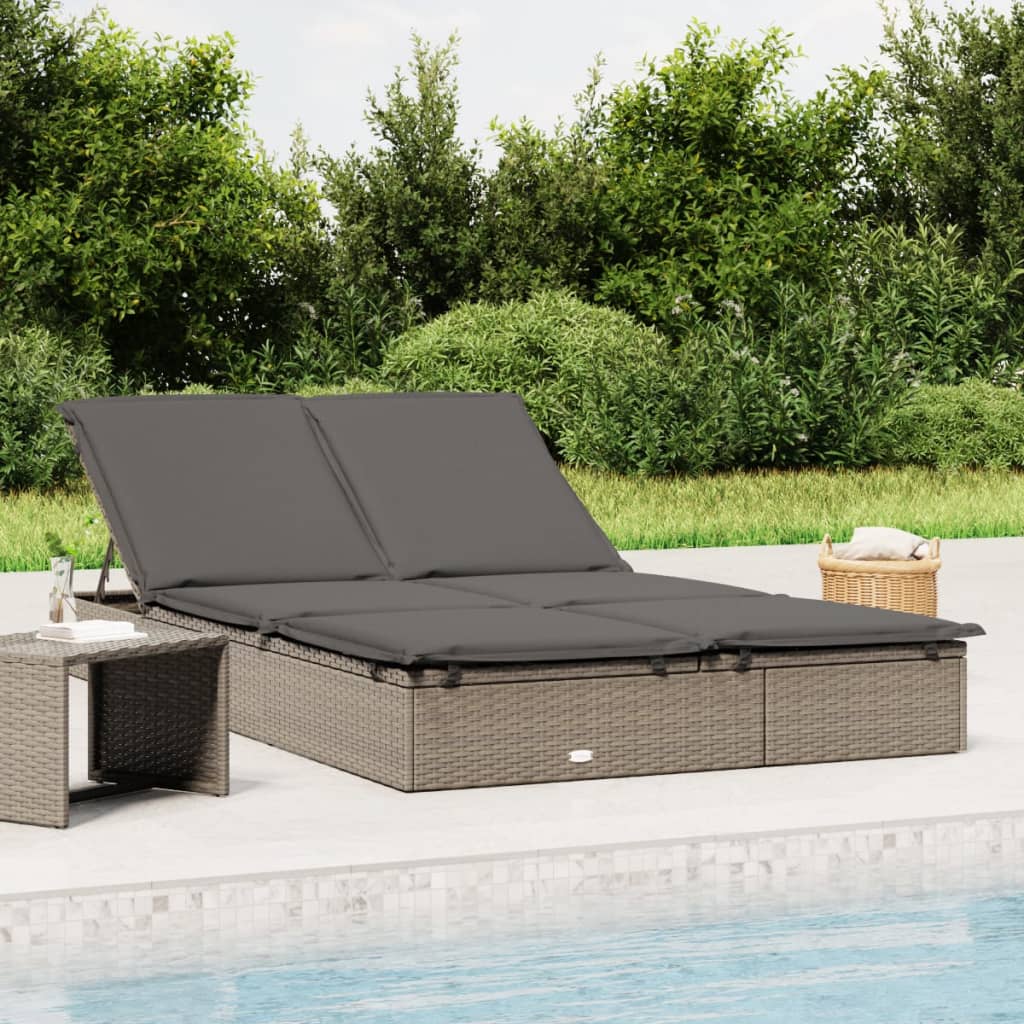 Vidaxl ligbed met kussens 2-persoons poly rattan grijs