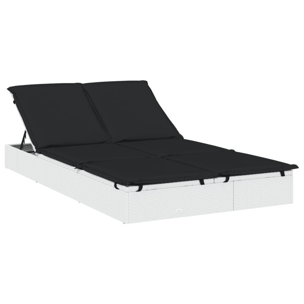 Vidaxl ligbed met kussens 2-persoons poly rattan wit