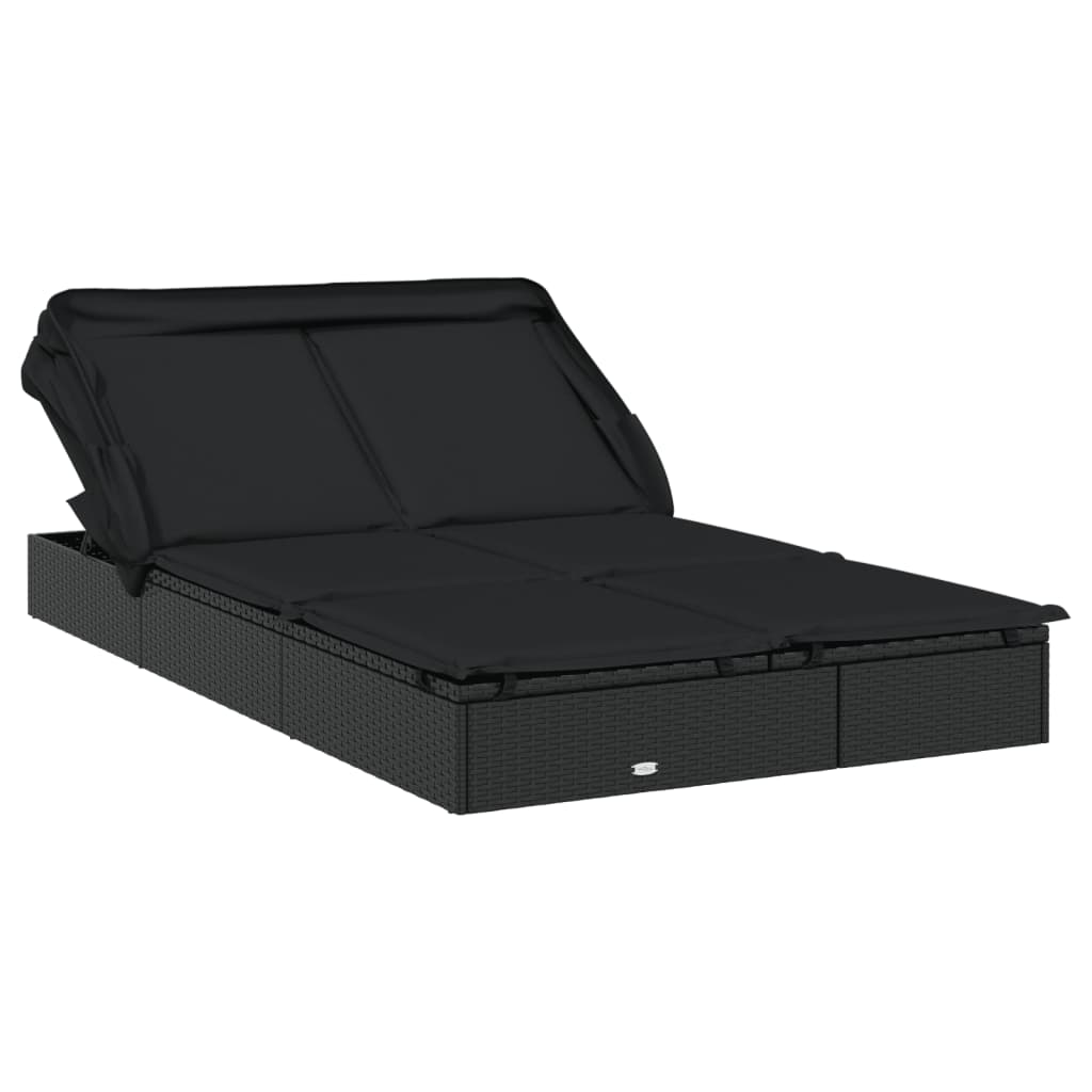 Vidaxl ligbed 2-persoons met dak 213x118x97 cm poly rattan zwart