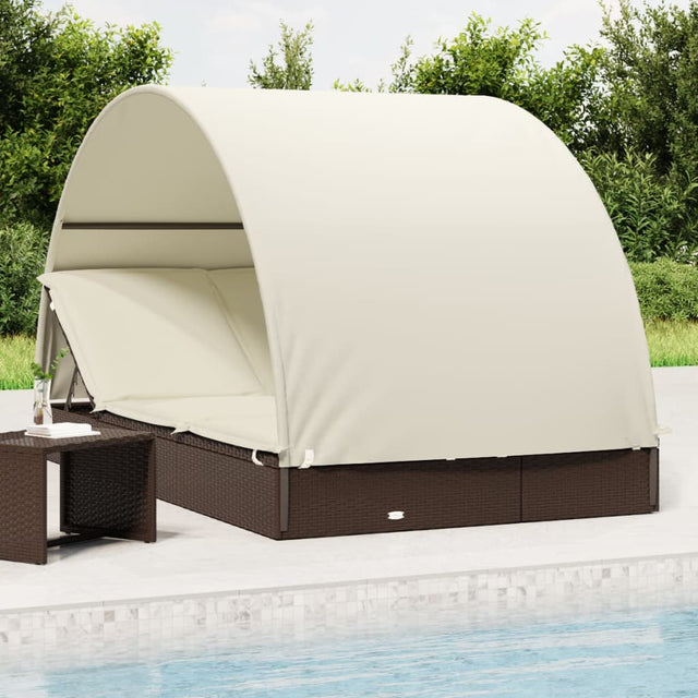 Vidaxl ligbed 2-persoons met rond dak 211x112x140 cm poly rattan bruin