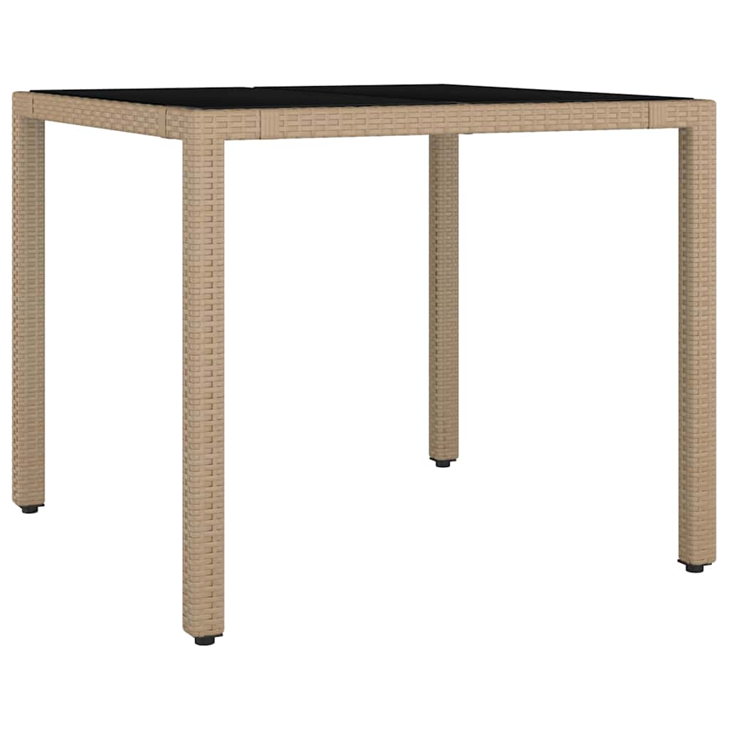 Vidaxl tuintafel met glazen blad poly rattan en gehard glas beige