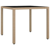 Vidaxl tuintafel met glazen blad poly rattan en gehard glas beige