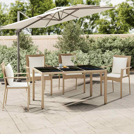Vidaxl tuintafel met glazen blad poly rattan en gehard glas beige