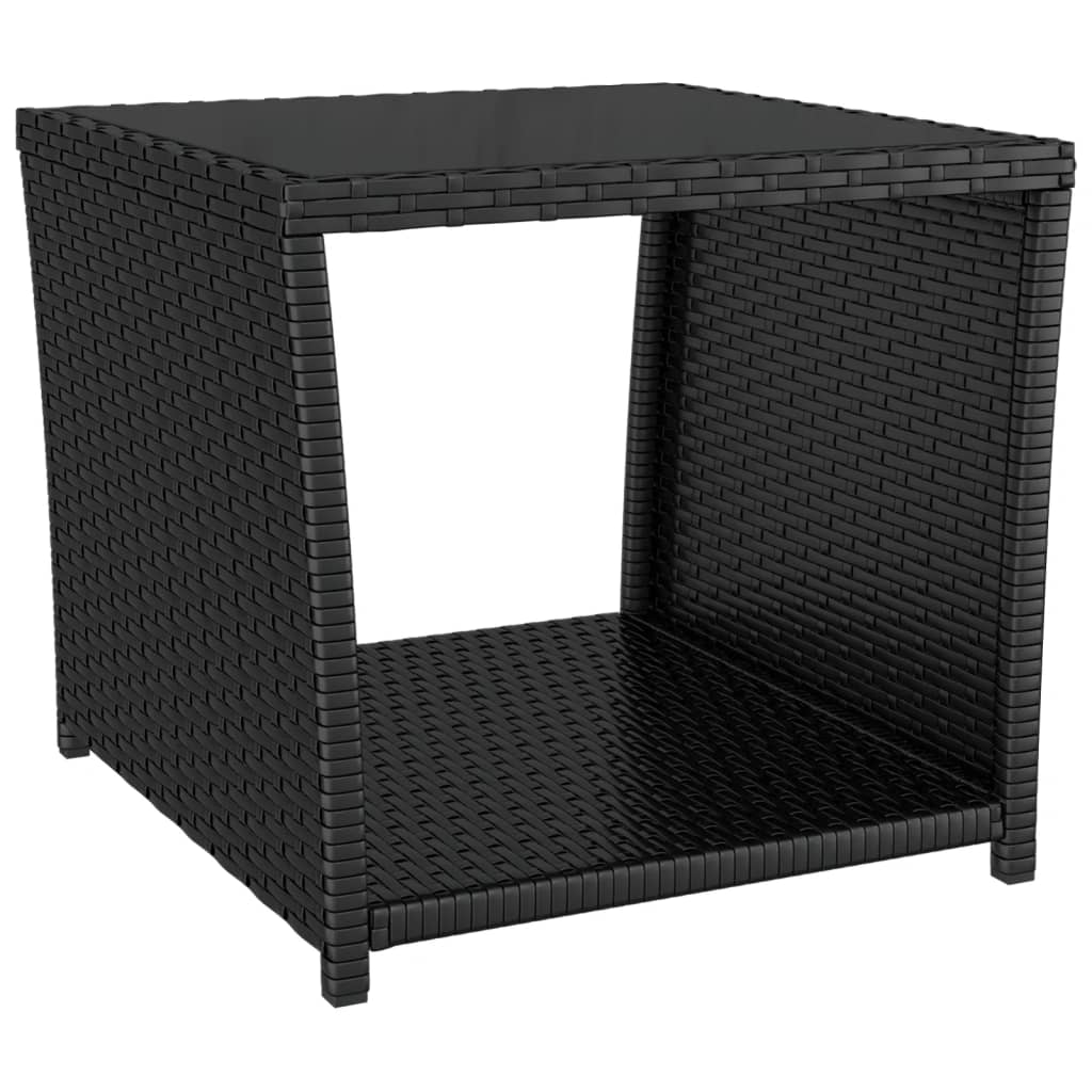 Vidaxl salontafel met glazen blad poly rattan en gehard glas zwart