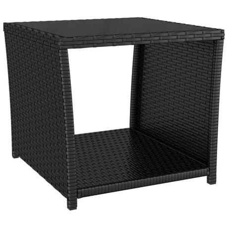 Vidaxl salontafel met glazen blad poly rattan en gehard glas zwart