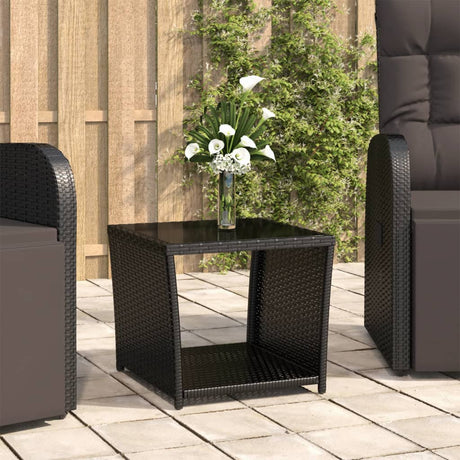 Vidaxl salontafel met glazen blad poly rattan en gehard glas zwart