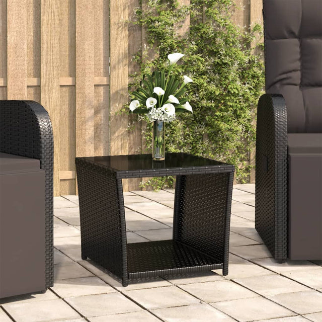 Vidaxl salontafel met glazen blad poly rattan en gehard glas zwart