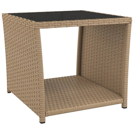Vidaxl salontafel met glazen blad poly rattan en gehard glas beige