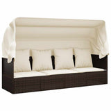 Vidaxl loungebed met luifel en kussens poly rattan bruin