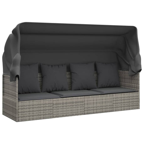 Vidaxl loungebed met luifel en kussens poly rattan grijs
