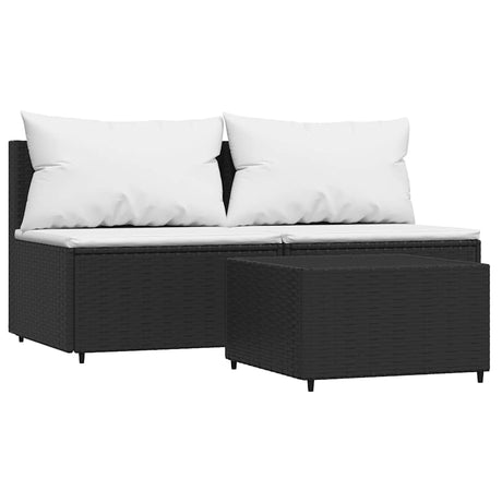 Vidaxl 3-delige loungeset met kussens poly rattan zwart
