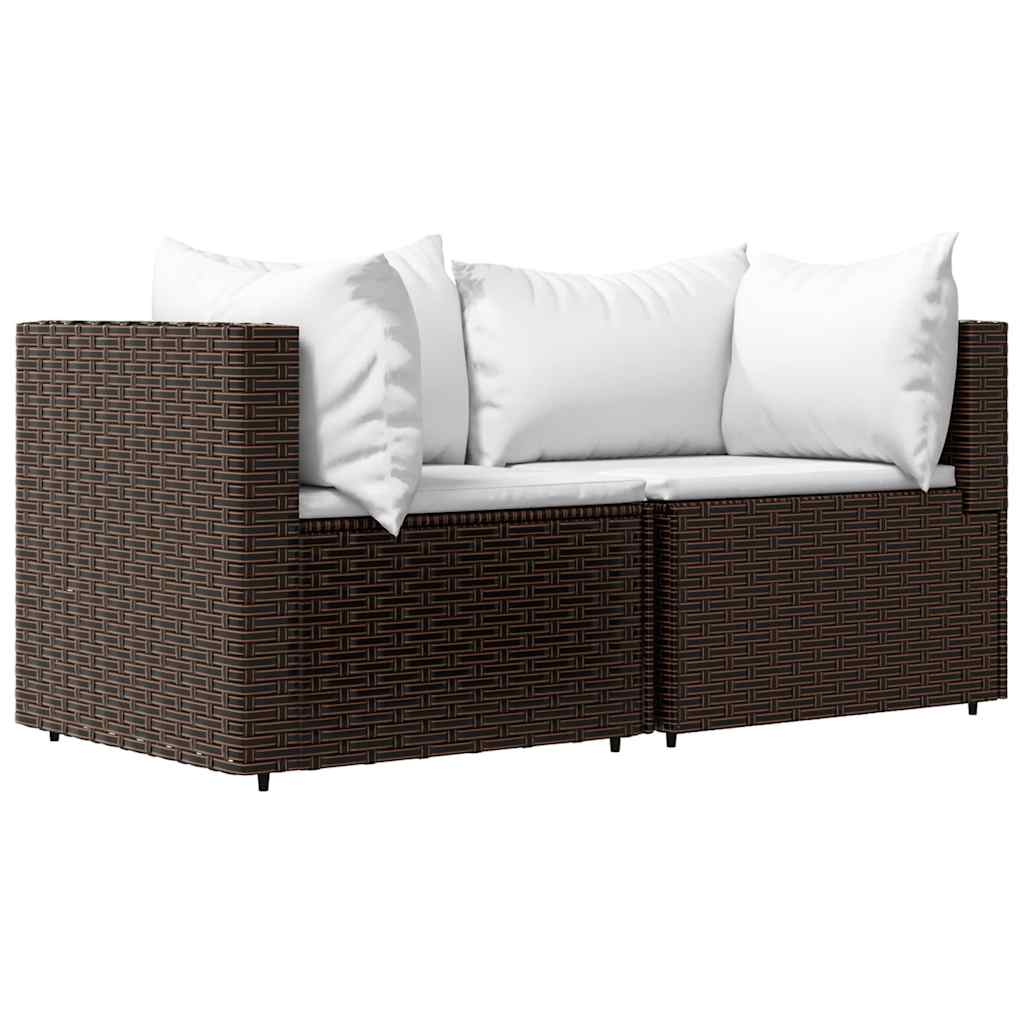 Vidaxl tuinhoekbanken met kussens 2 st poly rattan bruin