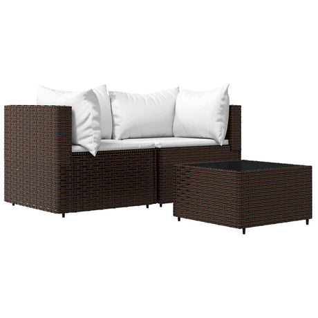 Vidaxl 3-delige loungeset met kussens poly rattan bruin
