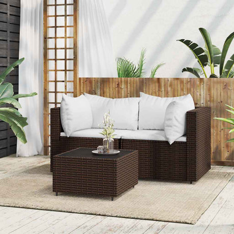 Vidaxl 3-delige loungeset met kussens poly rattan bruin
