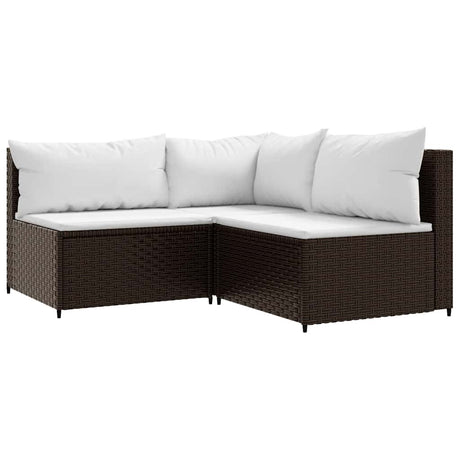 Vidaxl 3-delige loungeset met kussens poly rattan bruin