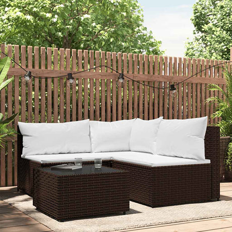 Vidaxl 4-delige loungeset met kussens poly rattan bruin