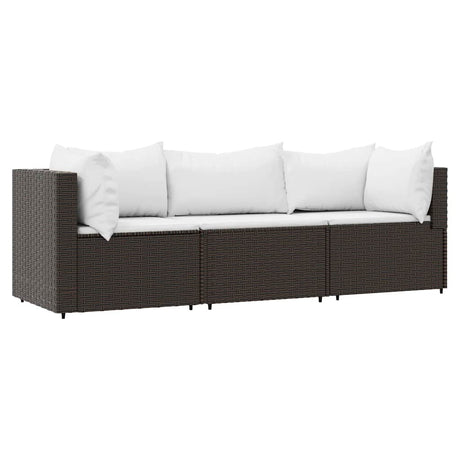 Vidaxl 3-delige loungeset met kussens poly rattan bruin
