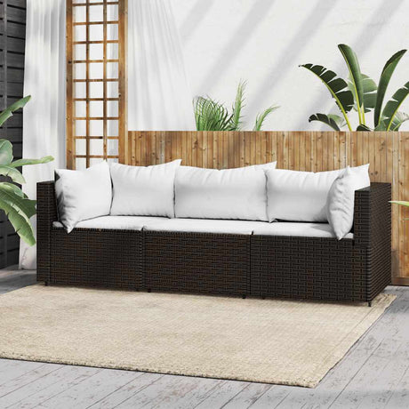 Vidaxl 3-delige loungeset met kussens poly rattan bruin